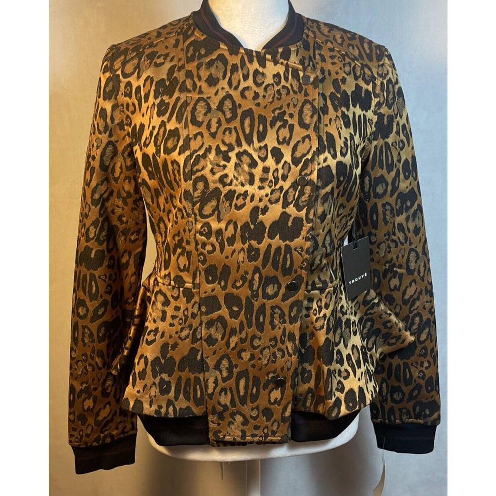 Trouve Leopard Peplum‎ Pocketed Jacket Sz Small Nordstroms NWT